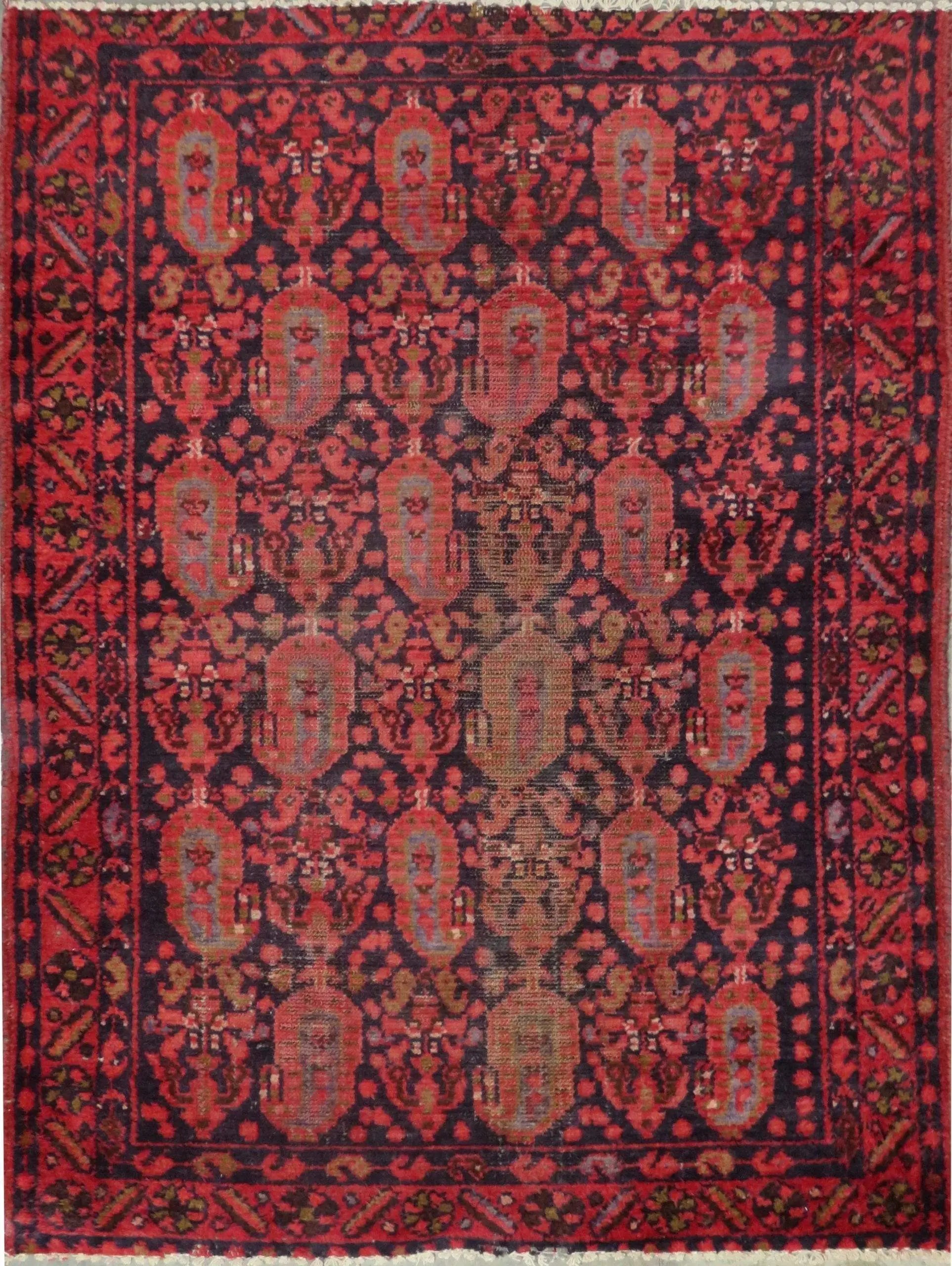 One Of The Kind Hand-Knotted Persian Wool Rug _ Luxurious Vintage Design, 4'5" x 3'8", Artisan Crafted
